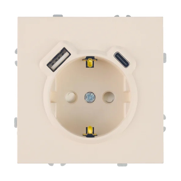 Розетка с заземлением со шторками Stekker Эмили RST16-5119-08 16A USB тип A и C, кашемир