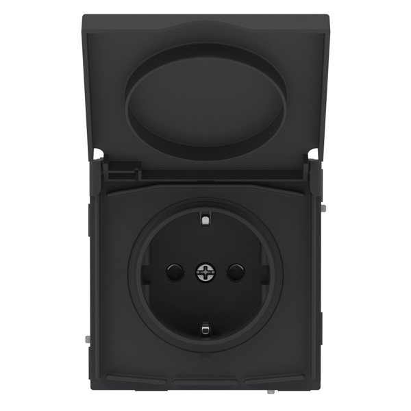 Розетка силовая c заземлением DKC Kant 16A 2P+E шторки крышка IP44, черный уголь