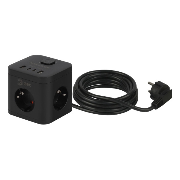 Удлинитель электрический ЭРА CUBE-3es-1,5m-4USB-B куб с заземлением/выключателем 3 розетки+4xUSB A+C