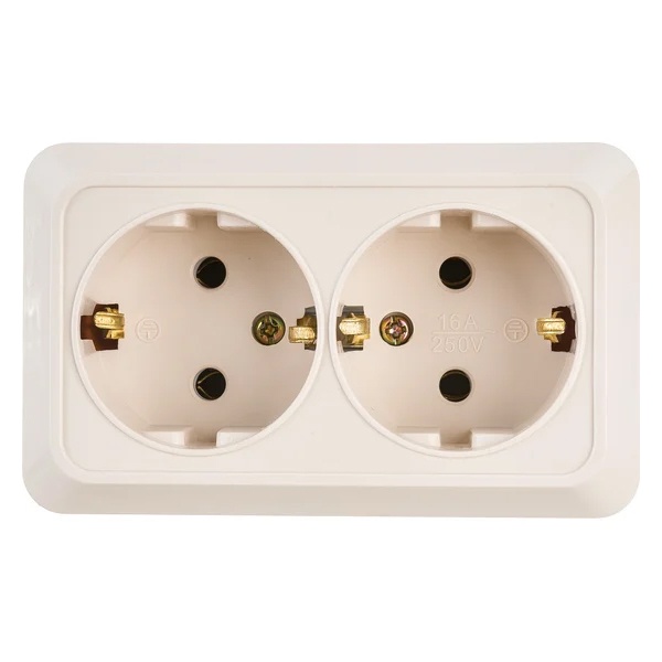 Накладная розетка Intro Quadro 2х2P+E Schuko 16А-250В IP20 слоновая кость 2-204-02 (бежевый)