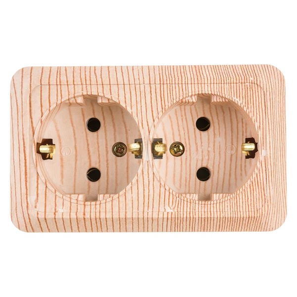 Накладная розетка Intro Quadro 2х2P+E Schuko 16А-250В IP20 сосна 2-204-11