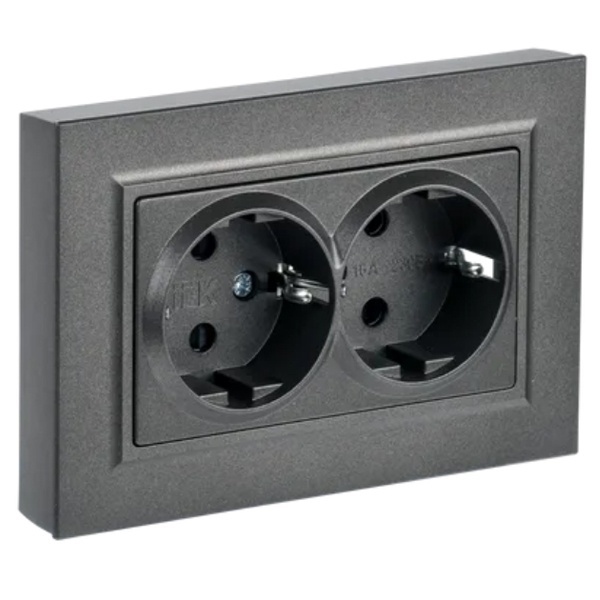 Розетка плоская ИЭК BRITE 2х2P+E двойная Schuko 16А бронза в сборе (РСПл12-3-БрТБ)