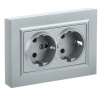 Розетка плоская ИЭК BRITE 2х2P+E Schuko со шторками двойная 16А сталь в сборе (РСшПл12-3-БрС)