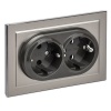 Розетка плоская ИЭК BRITE 2х2P+E двойная Schuko 16А металл хром/никель в сборе (РСПл12-3-БрГН)