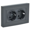 Розетка плоская ИЭК BRITE 2х2P+E Schuko со шторками двойная 16А графит в сборе (РСшПл12-3-БрГ)
