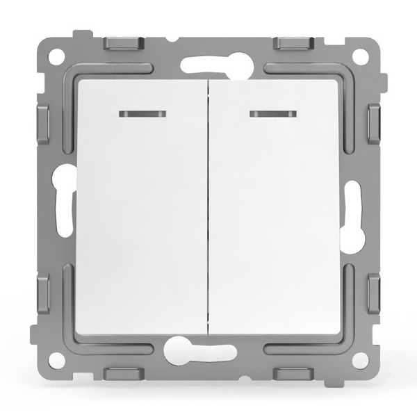 Выключатель двухклавишный с индикацией Tokov Electric Pixel 10А IP20 белый