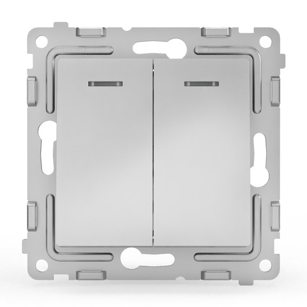Выключатель двухклавишный с индикацией Tokov Electric Pixel 10А IP20 алюминий