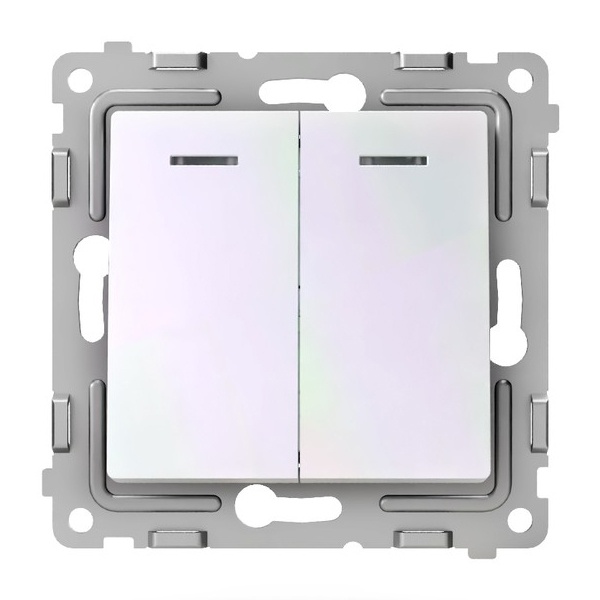 Выключатель двухклавишный с индикацией Tokov Electric Pixel 10А IP20 перламутр