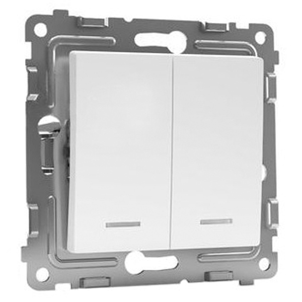 Выключатель двухклавишный с индикацией Tokov Electric Pixel 10А IP20 айс