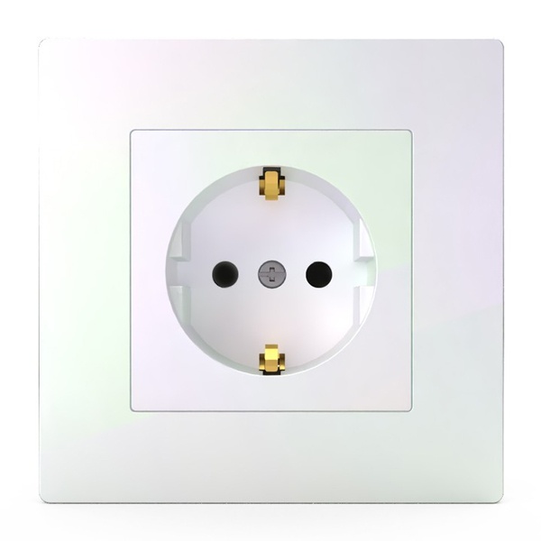 Розетка с заземлением в сборе Tokov Electric Pixel 16А шторки IP20 перламутр