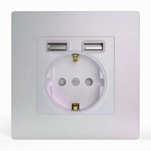 Розетка с зарядкой 2Р+Е Tokov Electric Pixel 16А 2USB тип A+A перламутр