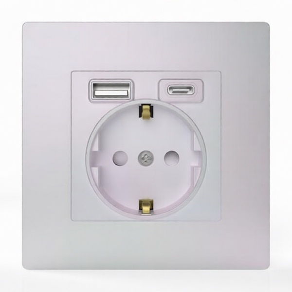 Розетка с зарядкой 2Р+Е Tokov Electric Pixel 16А 2USB тип A+C перламутр