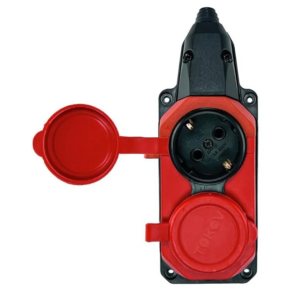 Колодка для удлинителя с заглушкой Tokov Electric 2x2Р+РЕ 16А 250В каучук IP44 красная