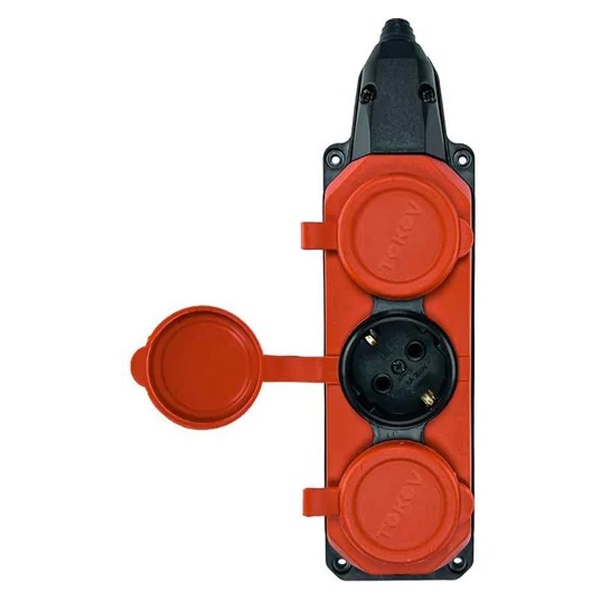 Колодка для удлинителя с заглушкой Tokov Electric 3x2Р+РЕ 16А 250В каучук IP44 красная