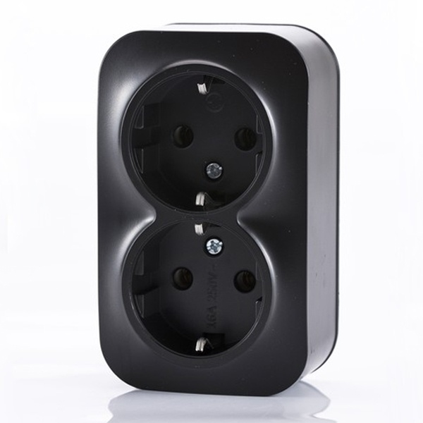 Накладная розетка Tokov Electric Frea 2-местная с заземлением 16А IP20 карбон