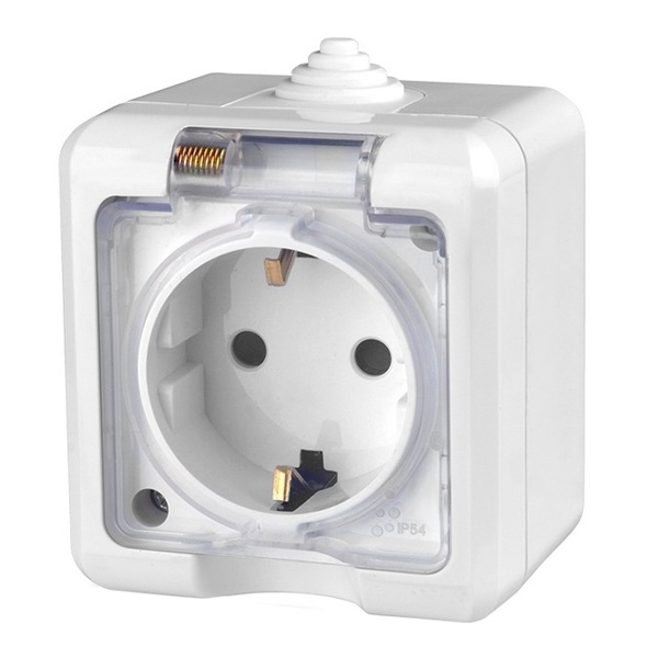 Розетка открытой установки Tokov Electric Dita 2П+3 16А с прозрачной крышкой IP54 белый