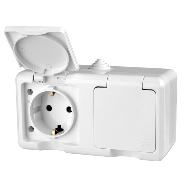 Розетка двойная открытой установки Tokov Electric Dita 2х2П+3 16А с крышкой IP54 белый
