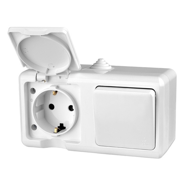 Блок открытой установки Tokov Electric Dita розетка 2П+3 с одноклавишным выключателем IP54 белый