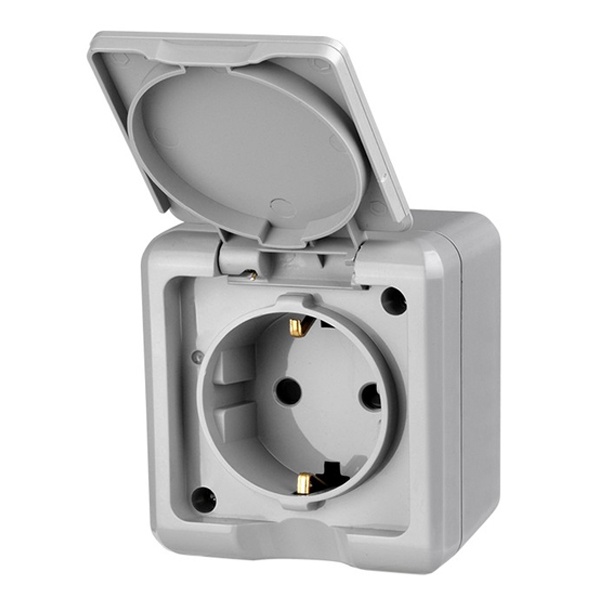 Розетка открытой установки Tokov Electric Dita 2П+3 16А с крышкой IP54 серый