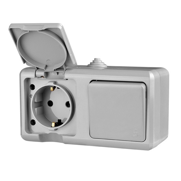 Розетка двойная открытой установки Tokov Electric Dita 2х2П+3 16А с крышкой IP54 серый