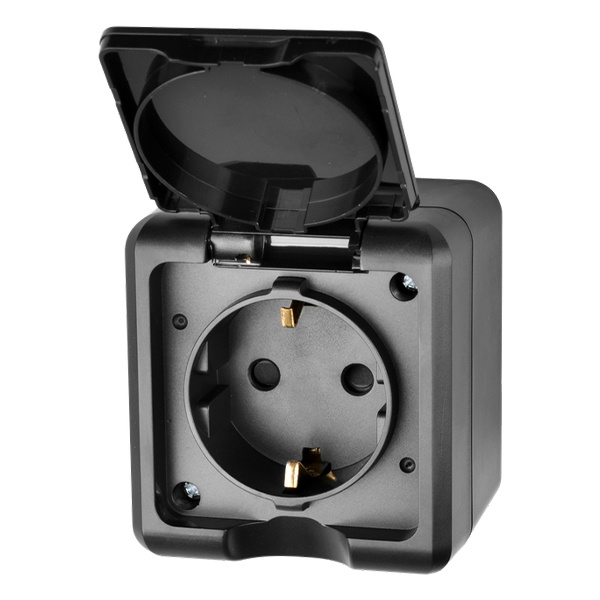 Розетка открытой установки Tokov Electric Dita 2П+3 16А с крышкой IP54 карбон