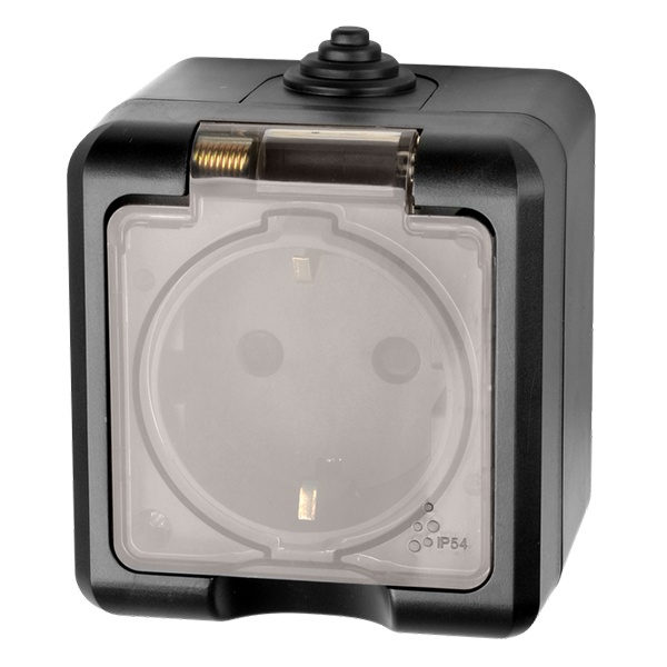 Розетка открытой установки Tokov Electric Dita 2П+3 16А с прозрачной крышкой IP54 карбон