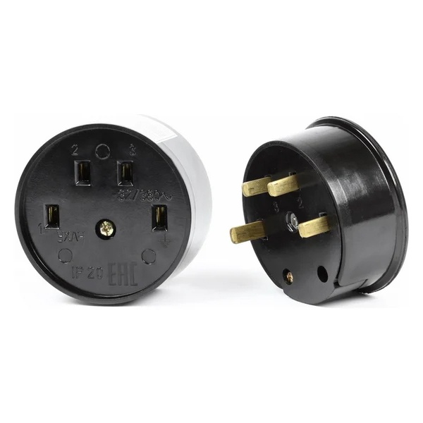 Комплект розетки с вилкой для открытой проводки Tokov Electric РШ-ВШ 32А 380В 3P+PE черный