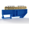 Шина нулевая Tokov Electric 6х9мм 10 отверстий латунь 63А на синем DIN-изоляторе