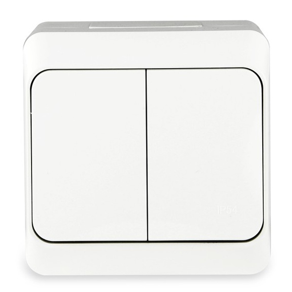 Выключатель двухклавишный открытой установки Tokov Electric Nix 10А IP54 белый