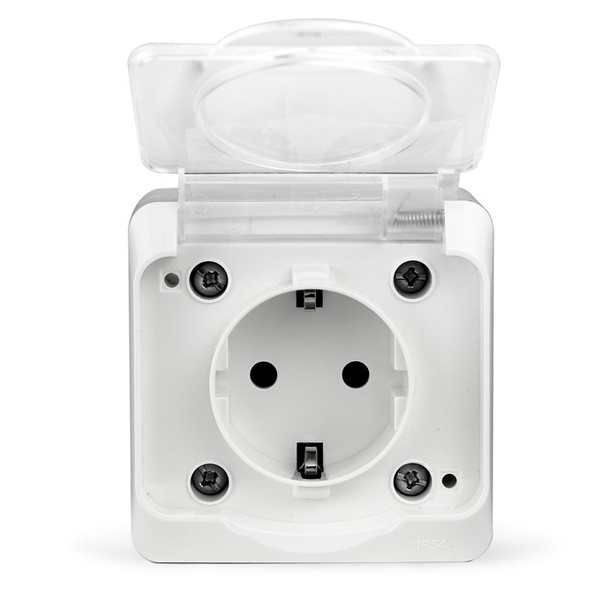 Розетка открытой установки Tokov Electric Nix 2П+3 16А с прозрачной крышкой IP54 белый