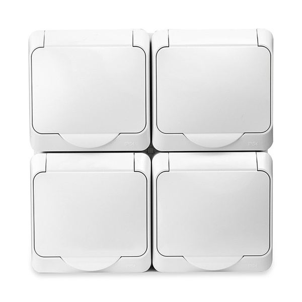 Розетка четверная открытой установки Tokov Electric Nix 4х2П+3 16А с крышкой IP54 белый