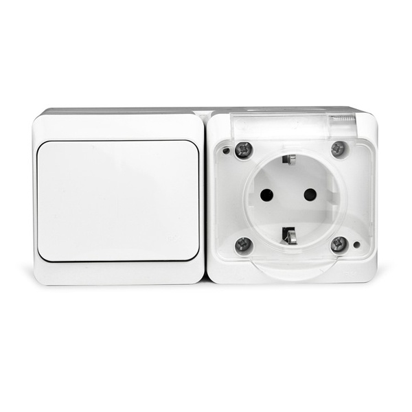 Блок открытой установки Tokov Electric Nix розетка 2П+3 с одноклавишным выключателем IP54 белый