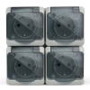 Розетка четверная открытой установки Tokov Electric Nix 4х2П+3 16А с прозрачной крышкой IP54 серый