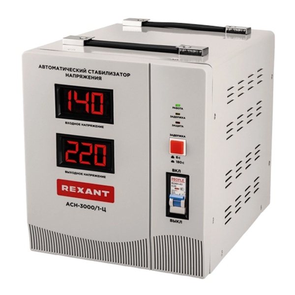 Стабилизатор напряжения REXANT АСН-3 000/1-Ц 3000ВА 140-260В релейного типа напольный