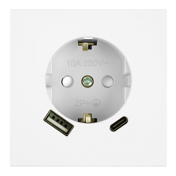 Розетка с заземлением со шторками Stekker Мия RST16-3119-01 16A USB тип A и C, белая магнолия