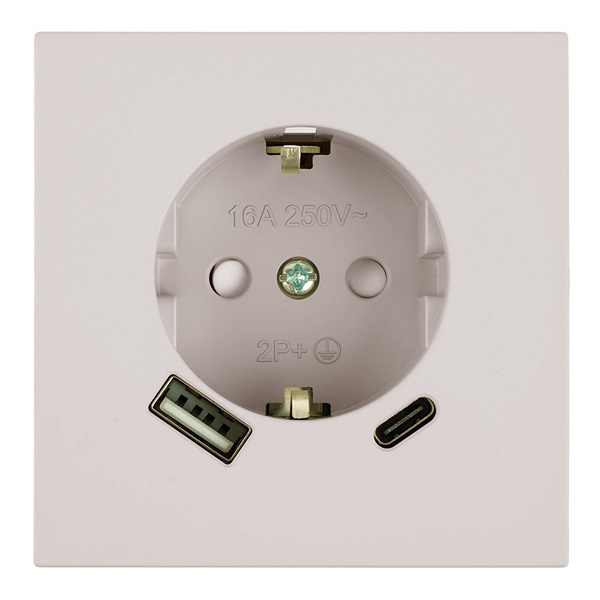 Розетка с заземлением со шторками Stekker Мия RST16-3119-08 16A USB тип A и C, пудровый жемчуг