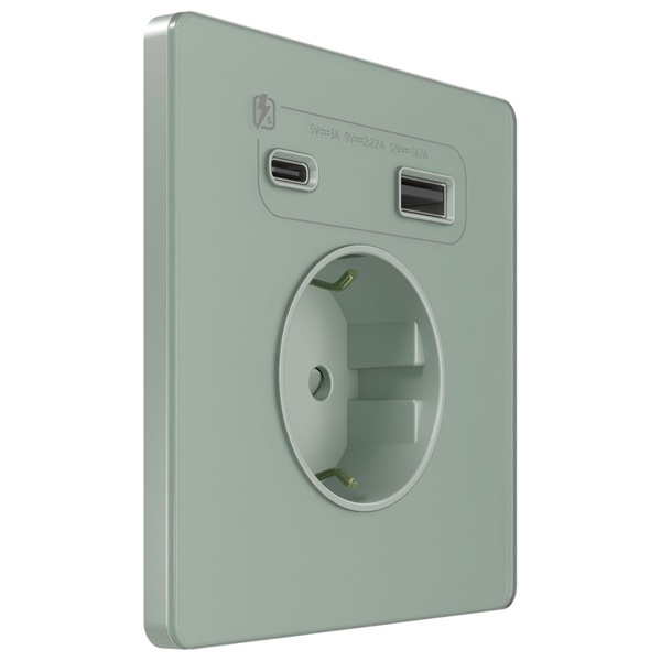 Зарядка USB с розеткой 2P+E со шторками SE Infinity 16A тип-А и тип-C 20Вт, таежное утро