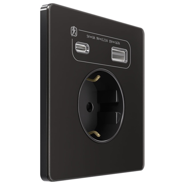Зарядка USB с розеткой 2P+E со шторками SE Infinity 16A тип-А и тип-C 20Вт, полярная ночь