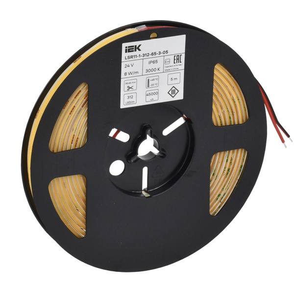 Светодиодная COB лента ИЭК 312LED/м 8Вт/м 3000K 24В IP65 5000х8мм (упаковка 5 м)