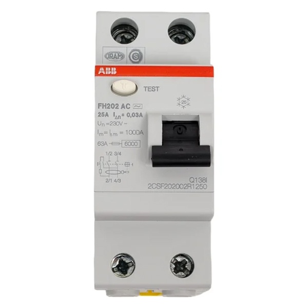 УЗО ABB FH202 AC-25/0,03 2-х полюсное тип AC 25A 30mA 2 модуля 6кА (ВДТ)