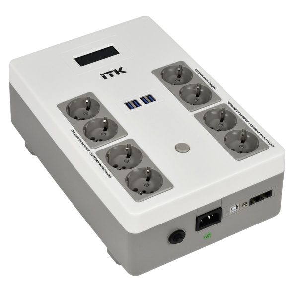 Источник бесперебойного питания ITK ELECTRA ST8 0,6кВА/0,36кВт LED АКБ 1х9AH 8хSchuko 4хUSB зарядки