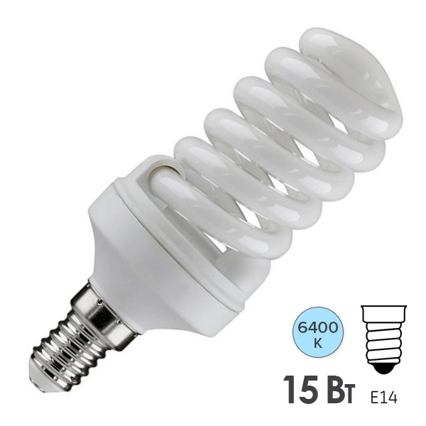 Лампа энергосберегающая ESL QL7 15W 6400K E14 спираль d46x98 дневной свет Foton