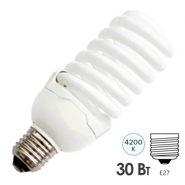 Лампа энергосберегающая ESL QL7 30W 4200K E27 спираль d60x110 холодно-белая Foton