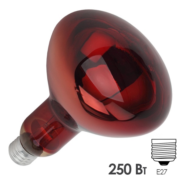 Лампа инфракрасная ИКЗК R127 250W 220V E27 красная (8105005/8105024)