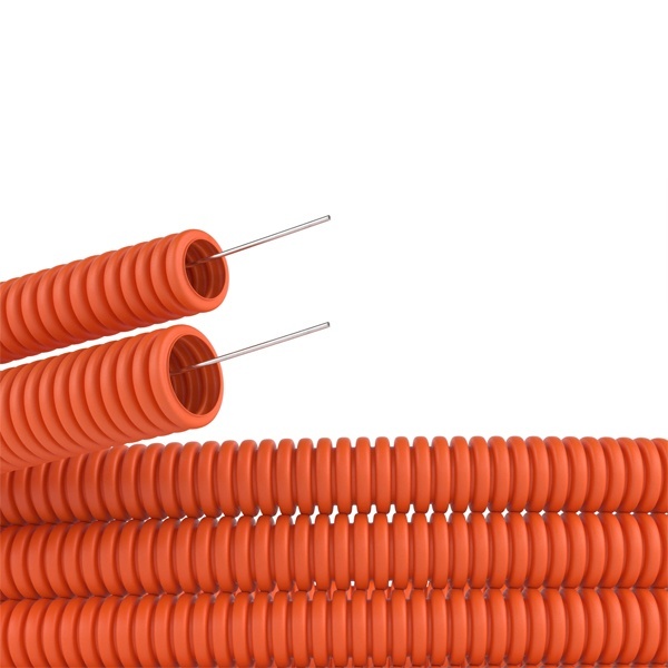 Труба гофрированная ПНД 16 мм тяжёлая с протяжкой оранжевая [бухта 100м] DKC (гофра для кабеля)