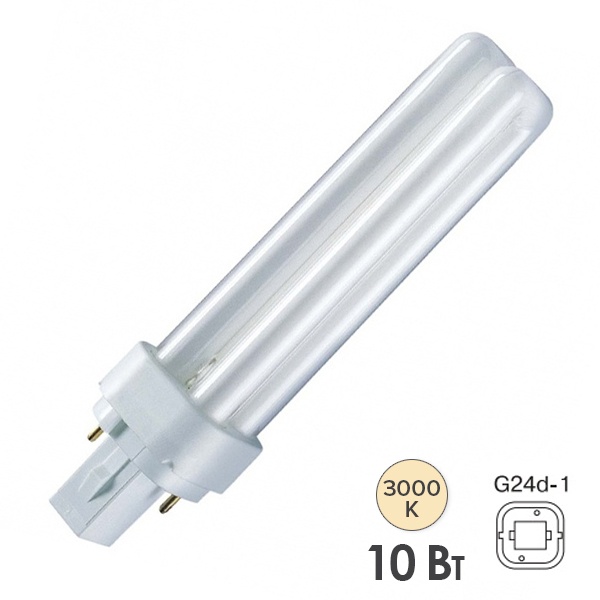 Лампа компактная люминесцентная Dulux D 10W/830 3000K G24d-1 тепло-белая Osram
