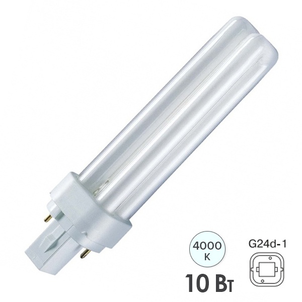 Лампа компактная люминесцентная Dulux D 10W/840 4000K G24d-1 холодно-белая Osram