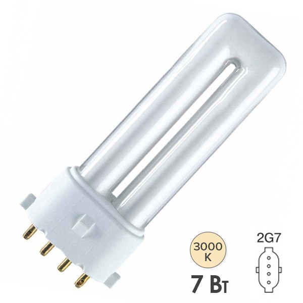 Лампа компактная люминесцентная Dulux S/E 7W/830 3000K 2G7 тепло-белая Osram