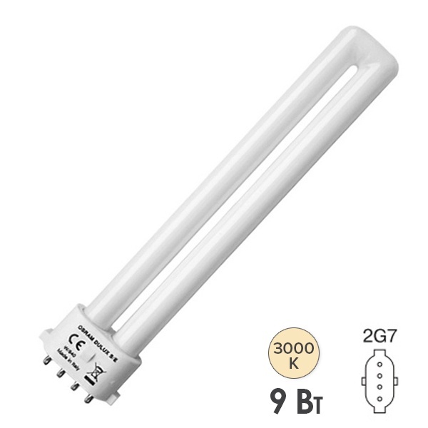Лампа компактная люминесцентная Dulux S/E 9W/830 3000K 2G7 тепло-белая Osram