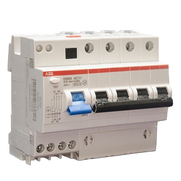 Дифференциальный автомат DS204 C25А 30mA тип АС 4P трехфазный электромеханический 6кА ABB (дифавтомат, АВДТ)
